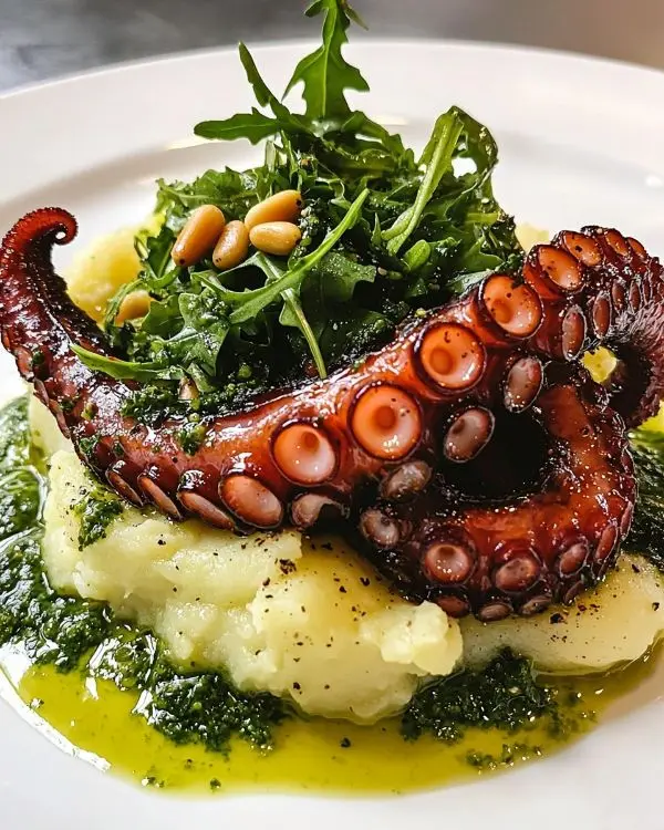 Poulpe Grillé Écrasé Tendre 4 Les ingrédients pour Poulpe Grillé, Écrasé de Pommes de Terre à l'Huile d'Olive & Pesto de Roquette