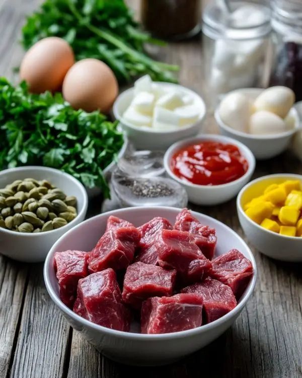 Tartare de Bœuf Recette Originale 2 Les ingrédients pour Tartare de Bœuf Recette Originale