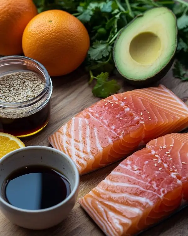 Tataki de Saumon Laqué à l'Érable Brillant 2 Les ingrédients pour Tataki de Saumon Laqué à l'Érable avec salade d'agrumes & avocat