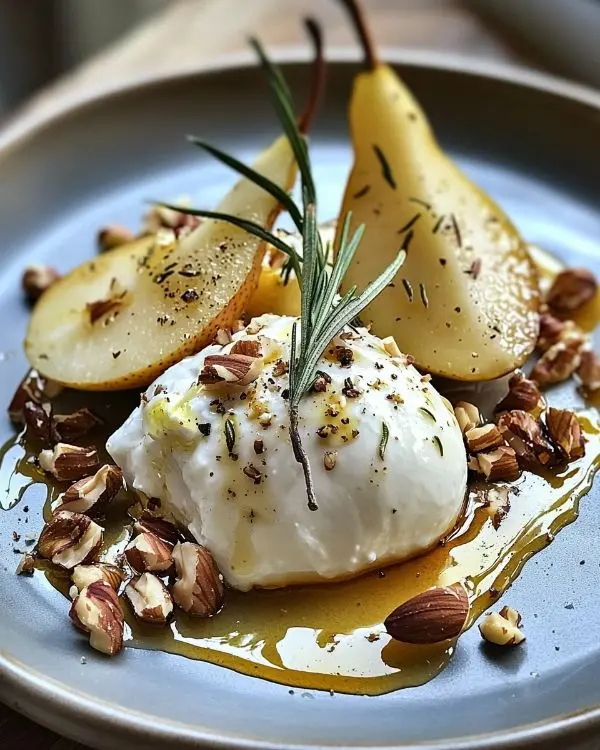 Burrata sur Poires Rôties au Miel & Romarin 3 Recette Burrata sur Poires Rôties au Miel & Romarin