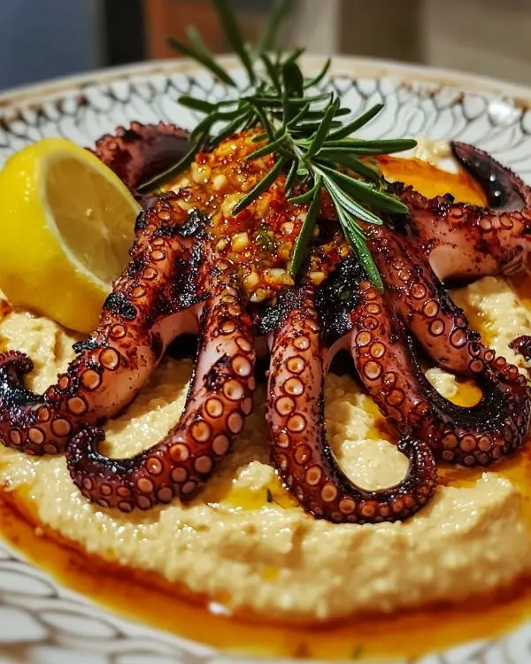 Poulpe Grillé, Houmous de Haricots Blancs au Romarin 4 Recette Poulpe Grillé