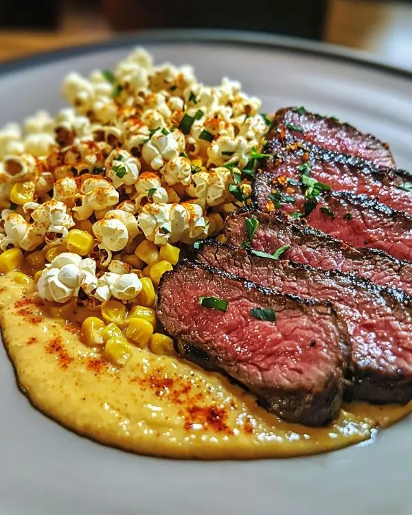 Tataki de Bœuf et Crème de Maïs Brûlé 4 Recette Tataki de Bœuf, Crème de Maïs Brûlé & Popcorn au Piment Fumé