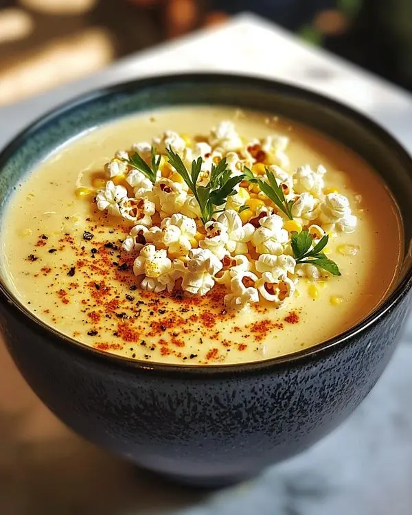 Velouté Glacé de Maïs Explosif 2 Recette Velouté Glacé de Maïs, Lait de Coco & Citron Vert, Popcorn au Paprika Fumé