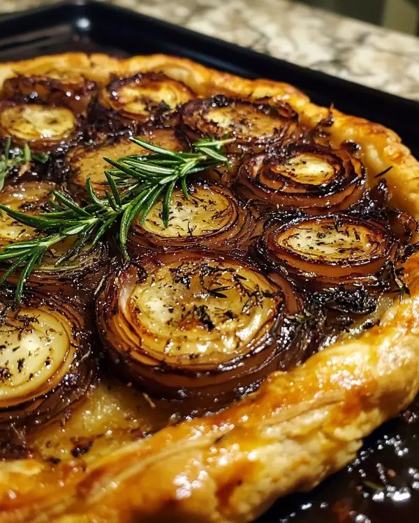 Tarte Tatin d'Échalotes Confites au Balsamique 3 Tarte Tatin d'Échalotes Confites au Balsamique, Chèvre Cendré & Romarin
