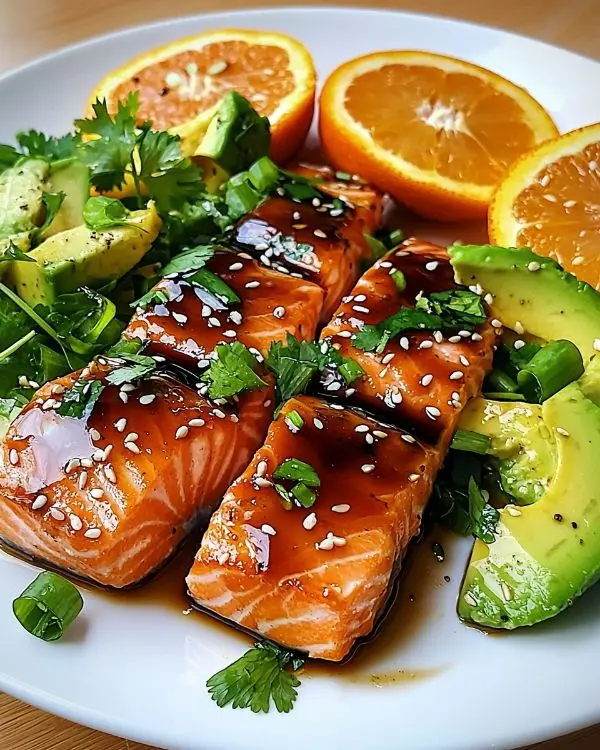 Tataki de Saumon Laqué à l'Érable Brillant 4 Tataki de Saumon Laqué à l'Érable avec salade d'agrumes & avocat