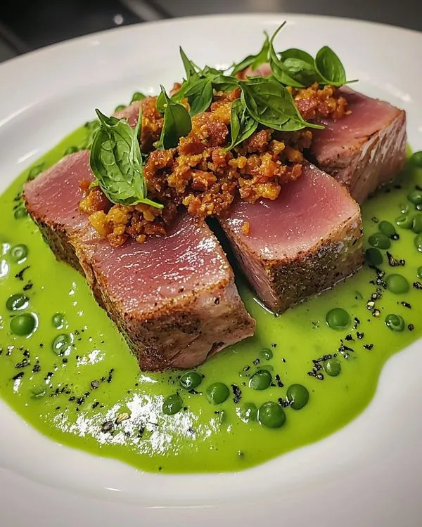 Tataki de Thon Crème de Petits Pois Fondant 4 recette Tataki de Thon Crème de Petits Pois