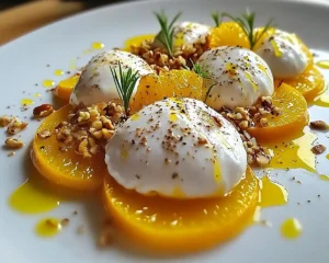 Burrata sur Carpaccio de Betterave Jaune