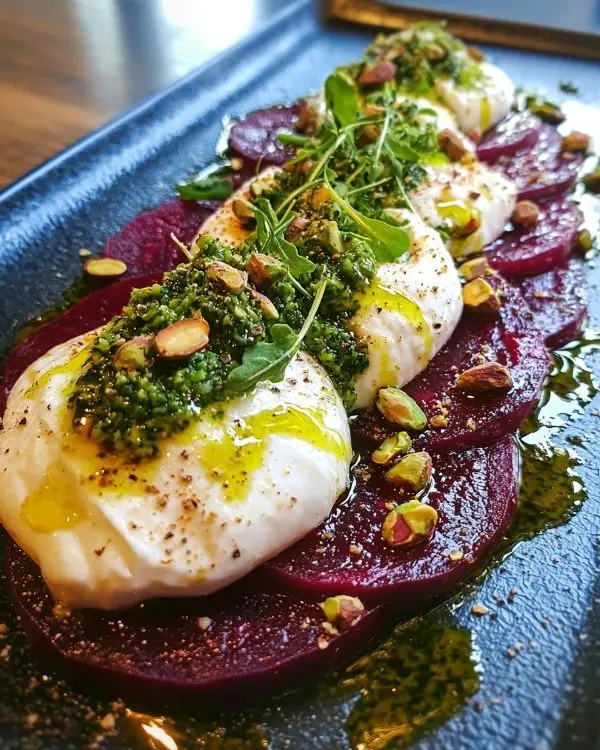 Burrata sur Carpaccio de Betterave