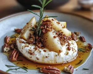 Burrata sur Poires Rôties au Miel Pimenté