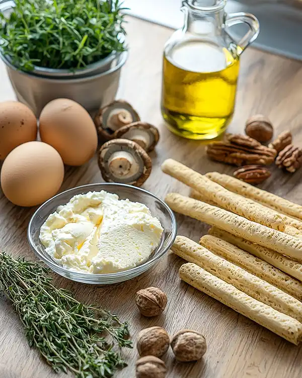 Tiramisu Salé à la Crème de Parmesan 2 Les ingrédients pour Tiramisu Salé à la Crème de Parmesan avec Champignons des Bois et Pralin de Noisettes