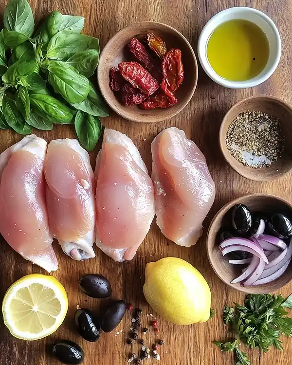 Les ingrédients pour la recette filets de poulet au four