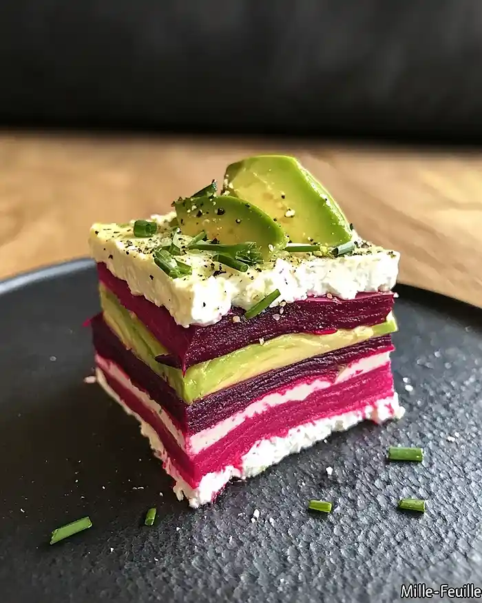 Ma Recette Le Mille-Feuille Salé de Betterave, Crème de Chèvre & Avocat