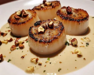 Noix de Saint-Jacques Snackées sur Velouté de Topinambour