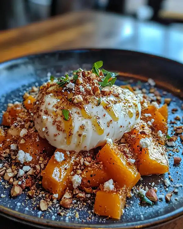 Recette Burrata sur Courge Butternut Rôtie au Miel