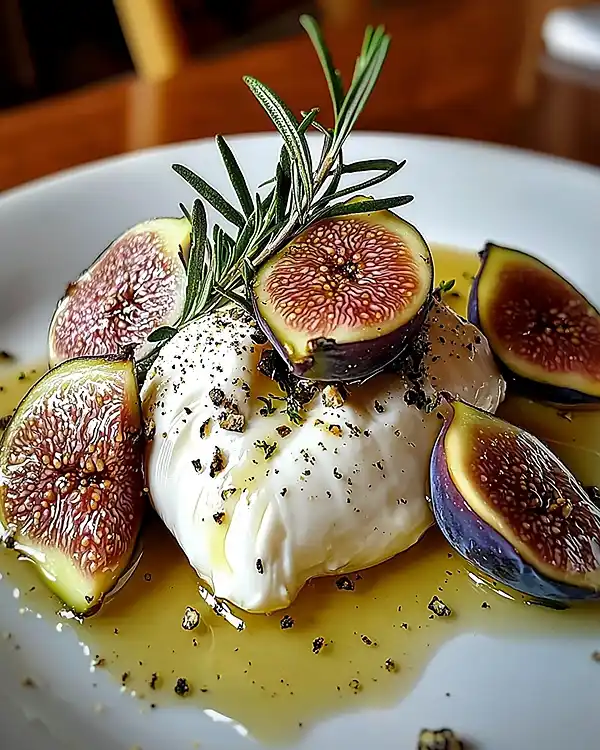 Recette Burrata sur Figues Fraîches Rôties au Miel
