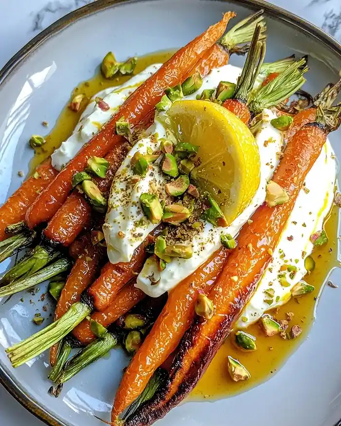 Recette Feta Fouettée au Citron Confit, Carottes Rôties au Cumin & Pistaches