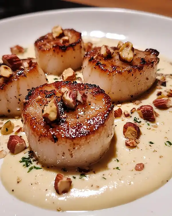 Recette Noix de Saint-Jacques Snackées sur Velouté de Topinambour