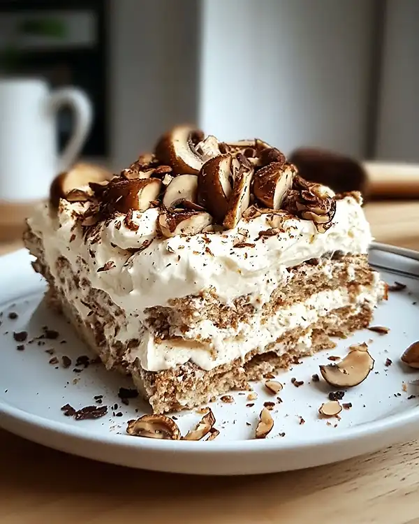 Tiramisu Salé à la Crème de Parmesan 3 Tiramisu Salé à la Crème de Parmesan avec Champignons des Bois et Pralin de Noisettes