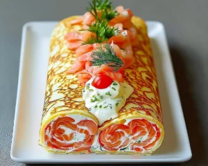 Bûche Salée de Crêpes au Saumon