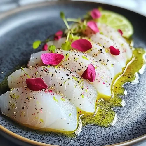 Carpaccio de Daurade à la Vinaigrette Litchi-Rose ou Pamplemousse 2 Carpaccio de Daurade