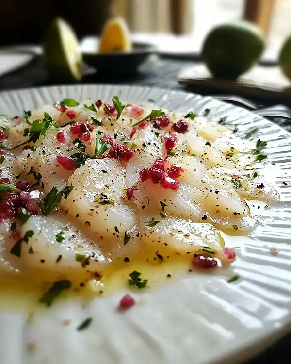 Carpaccio de Daurade à la Vinaigrette Litchi-Rose ou Pamplemousse 4 Carpaccio de Daurade à la vinaigrette litchi-rose