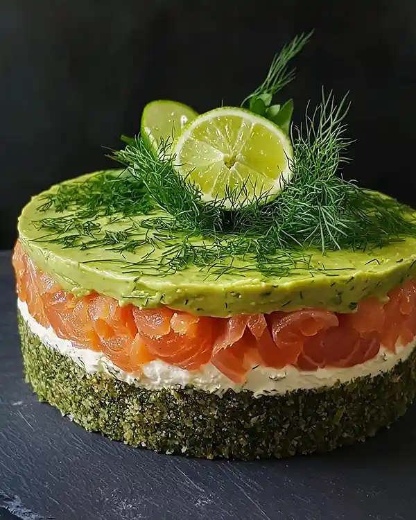 Cheesecake Salé à l’Avocat & Saumon Fumé, Base Crackers aux Herbes