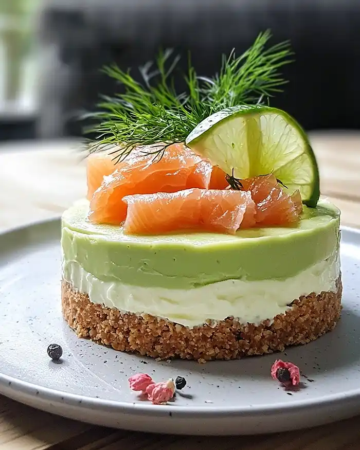 Cheesecake Salé à l’Avocat & Saumon Fumé, Base aux Crackers & Aneth