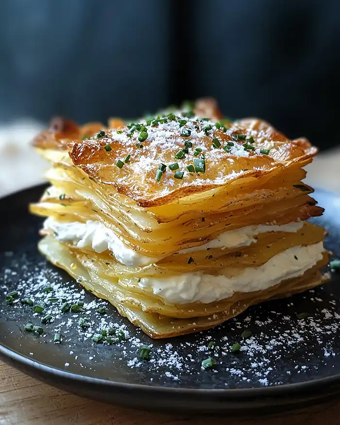 Millefeuille de Pomme de Terre Croustillant 5 Mille-Feuille de Pommes de Terre Croustillantes & Chantilly de Chèvre au Citron