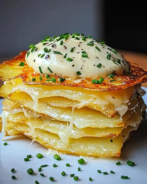Millefeuille de Pomme de Terre Croustillant à la crème de truffe et Comté