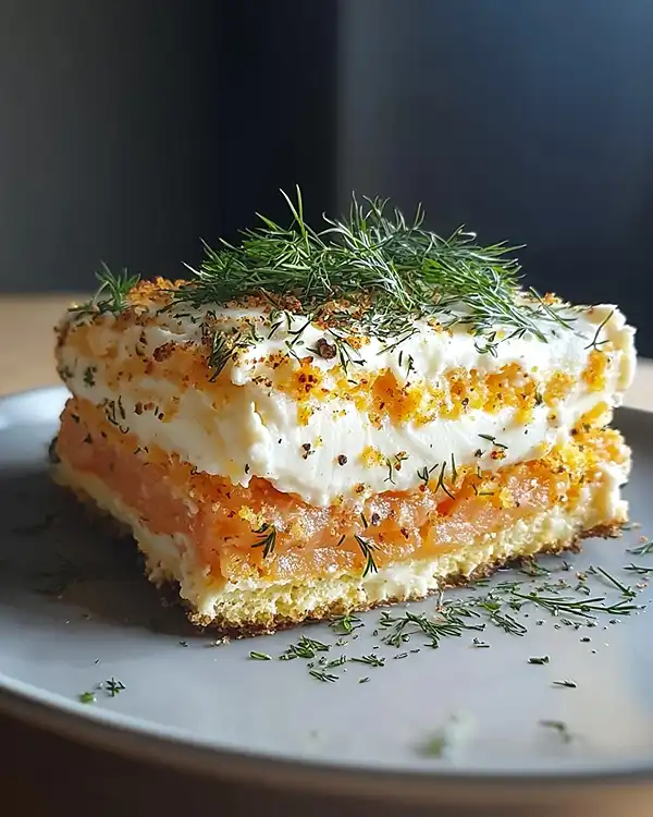 Tiramisu Salé au Saumon Fumé 6 Tiramisu Salé au Saumon Fumé avec crème à l'aneth et crumble de gressins citronné