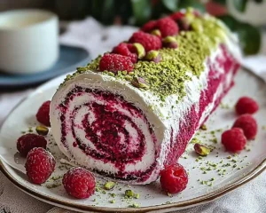 Bûche de Noël Roulée Framboise et Pistache