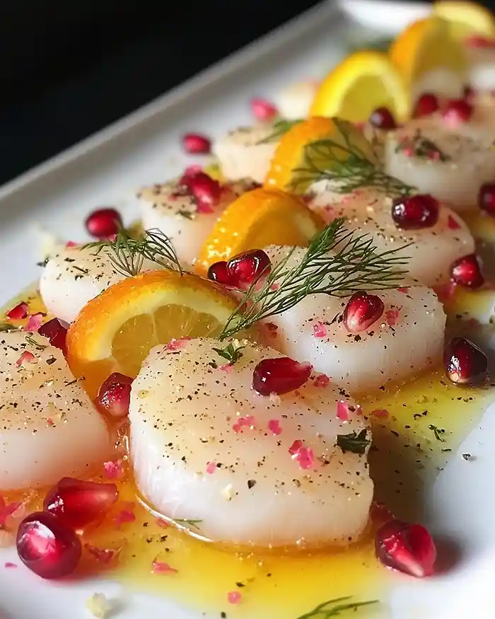 Carpaccio de Saint-Jacques Vinaigrette Agrumes 2 Carpaccio de Saint-Jacques vinaigrette agrumes & vanille