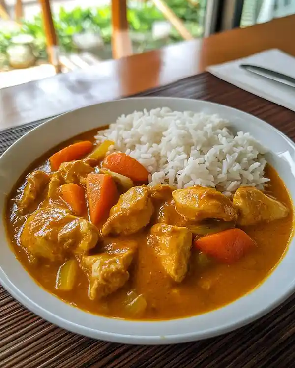Colombo de poulet antillais maison avec riz, recette de poulet mijoté en sauce épicée