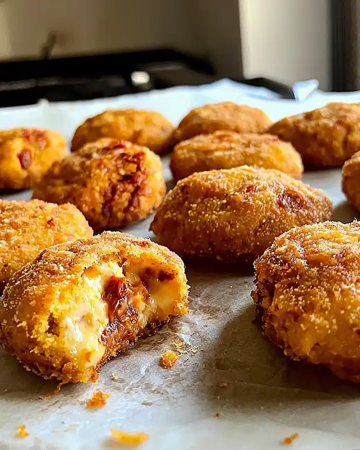 Cookie Salé au Chorizo 7 Cookie Salé au Chorizo avec Cœur Coulant de Scamorza et Pesto de Tomates Séchées