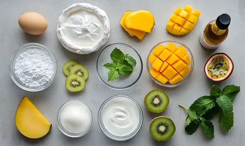 Les ingrédients pour Pavlova Festive aux Fruits Exotiques