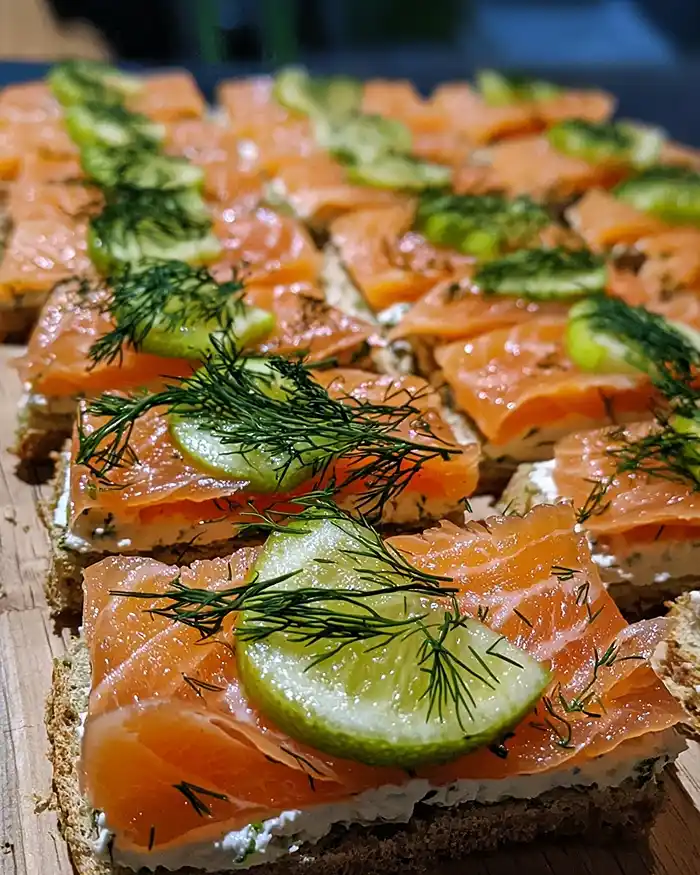 Mille-Feuille de Saumon Gravlax, pomme verte croquante et crème citron-aneth maison