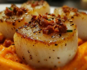 Noix de Saint-Jacques Snackées sur Mousseline de Carottes