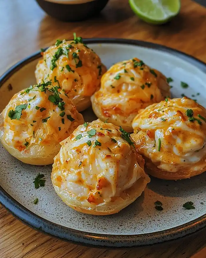 Profiteroles Salées au Crabe au citron vert et sauce curry