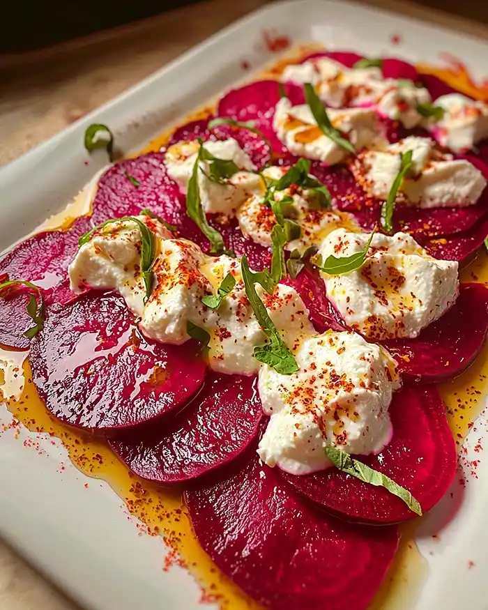 Carpaccio de Betterave Chioggia et Feta Fouettée 2 Recette Carpaccio de Betterave Chioggia et Feta Fouettée
