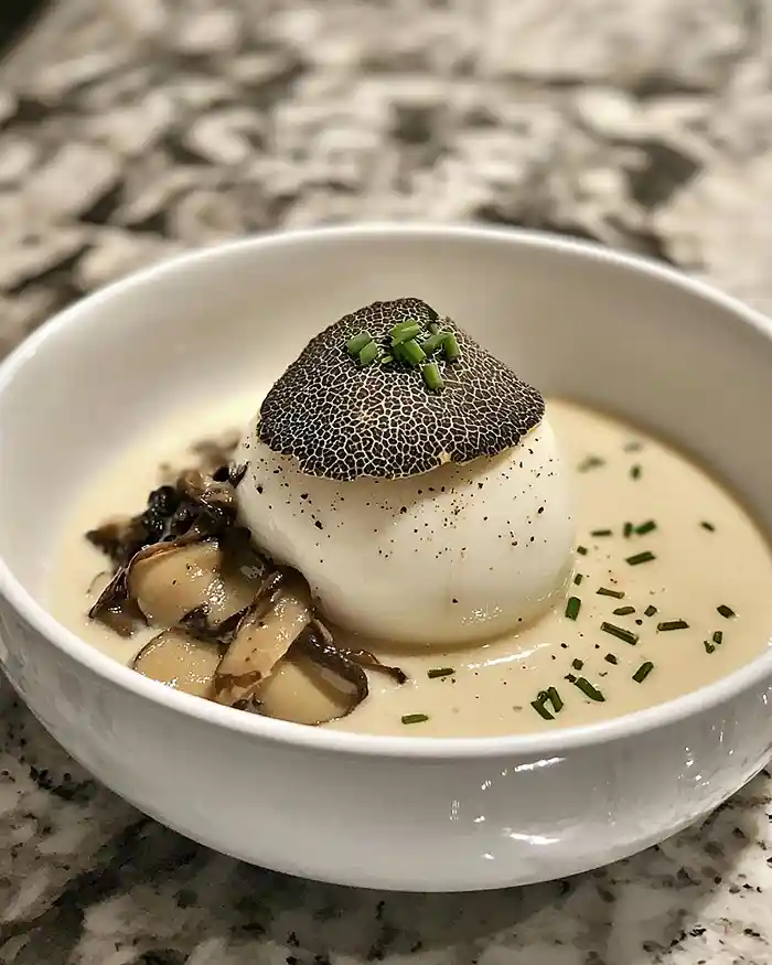 Île Flottante Salée à la Truffe sur Velouté de Cèpes 6 Recette Île Flottante Salée à la Truffe sur Velouté de Cèpes