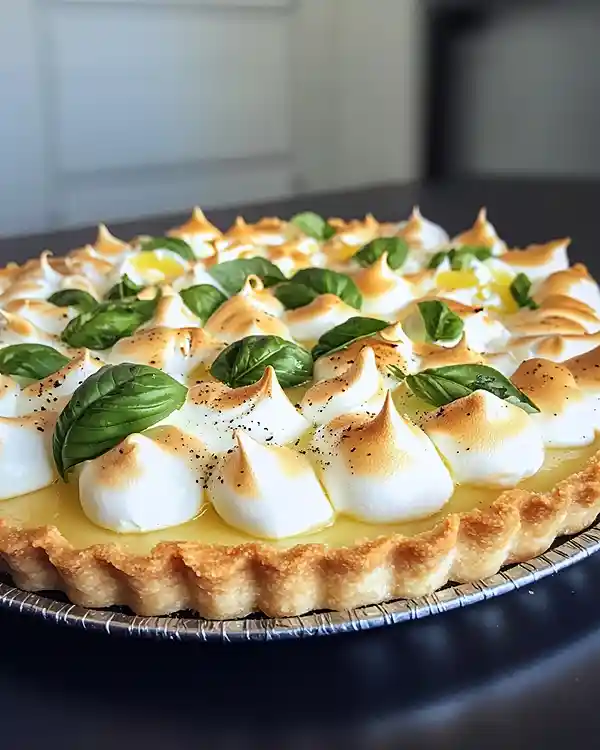 Tarte au Citron Meringuée Salée avec sablé parmesan et crème citron-basilic