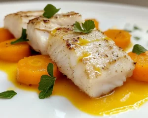 Tataki de Lotte Laqué aux Agrumes et Mousseline de Carottes