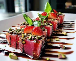 Tataki de Thon Rouge Vierge de Fraises au Basilic