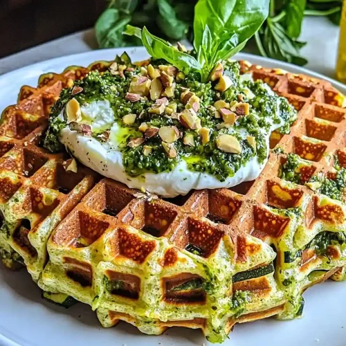 Gaufre de Courgette au Parmesan et Stracciatella Croustillante 2 Gaufre de Courgette au Parmesan et Stracciatella avec pesto de roquette