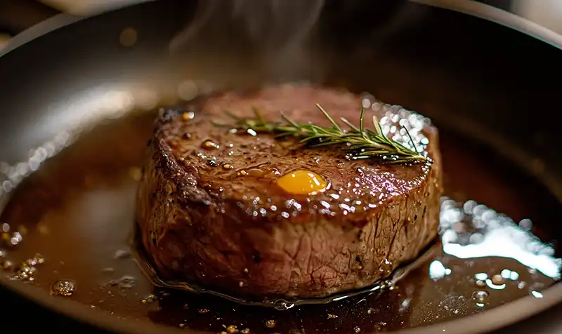 Tataki de Filet Mignon de Bœuf Laqué Abricot-Romarin 4 La Cuisson de la recette Tataki de Filet Mignon de Bœuf, Laquage Abricot-Romarin & Éclats de Pistaches