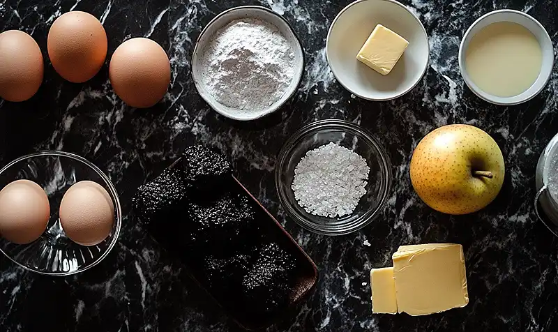 Le Fondant Salé au Boudin Noir, Cœur Coulant de Pomme Confite 3 Les ingrédients pour Le Fondant Salé au Boudin Noir, Cœur Coulant de Pomme Confite