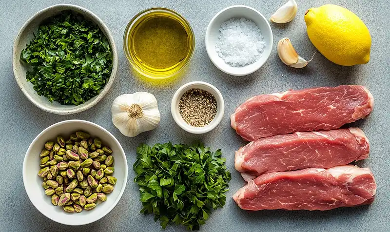 Tataki de Veau avec Sauce Gremolata 3 Les ingrédients pour Tataki de Veau avec Sauce Gremolata à la Pistache