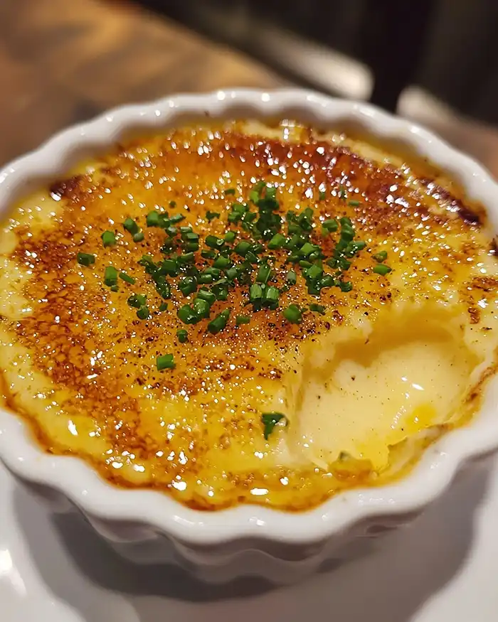 Recette Crème Brûlée Salée au Parmesan avec Tartare de Saint-Jacques