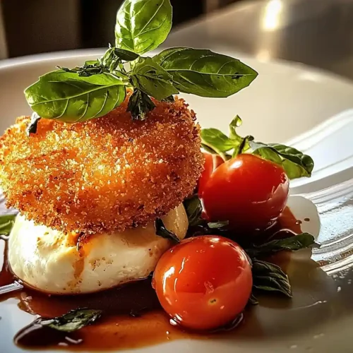 Burrata Panée Explosive sur Coulis de Tomates Datterino au Basilic