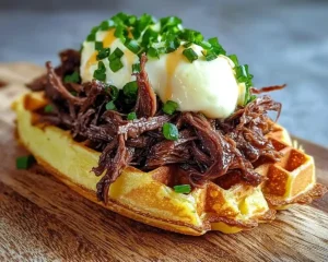 Gaufre de Pomme de Terre et Effiloché de Bœuf Fumé